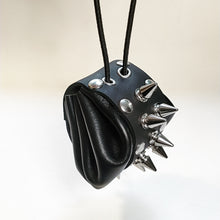 Load image into Gallery viewer, Leather pouch with elastic draw string. The lid is secured with a heavy snap. Handmade in New Zealand by Gemma Proebst.
