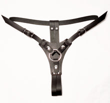 Load image into Gallery viewer, Gemma Proebst Adjustable strap-on harness in 2mm matte black leather, handmade in New Zealand
