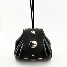 Load image into Gallery viewer, Leather pouch with elastic draw string. The lid is secured with a heavy snap. Handmade in New Zealand by Gemma Proebst.
