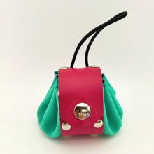 Load image into Gallery viewer, Leather pouch with elastic draw string. The lid is secured with a heavy snap. Handmade in New Zealand by Gemma Proebst.
