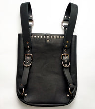 Load image into Gallery viewer, Black Leather Backpack with O ring, handmade in New Zealand by Gemma Proebst.
