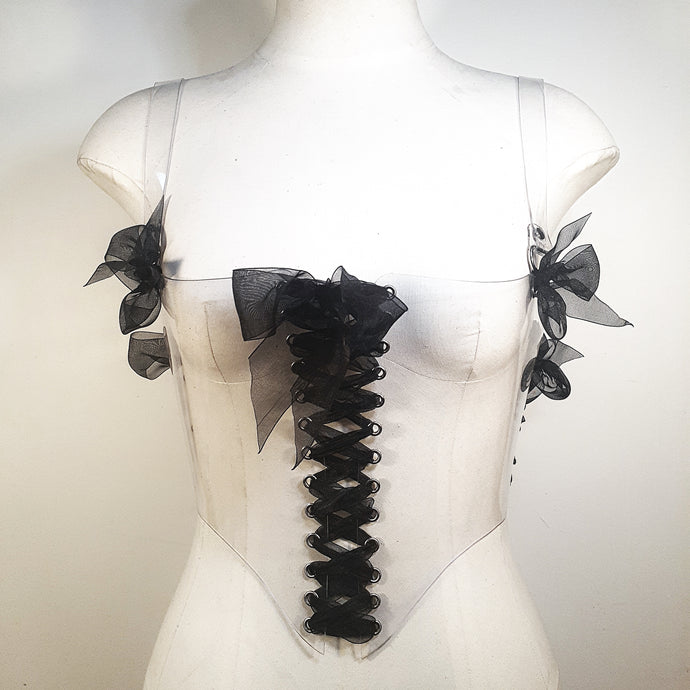 Adjustable Corset in 2mm thick transparent PVC.  Handmade in New Zealand by Gemma Proebst.