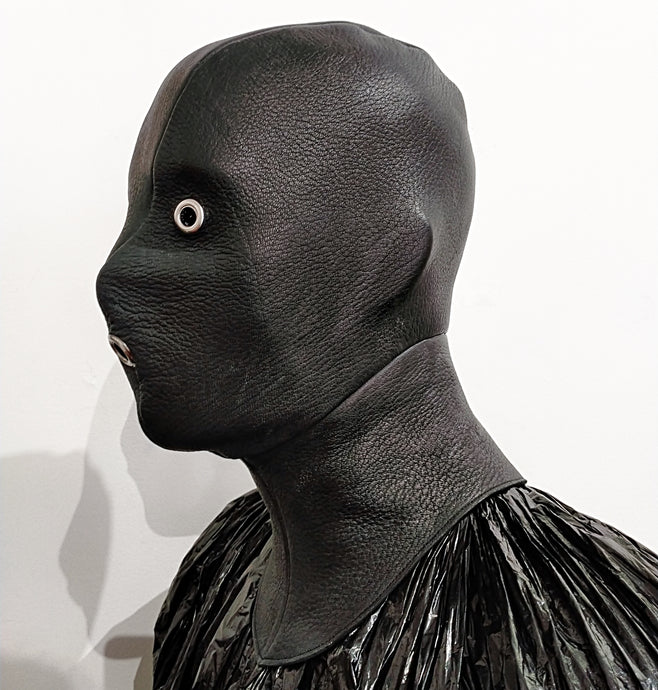 This sensory limiting hood is cut from the softest deer hide.  Had made in New Zealand by Gemma Proebst.